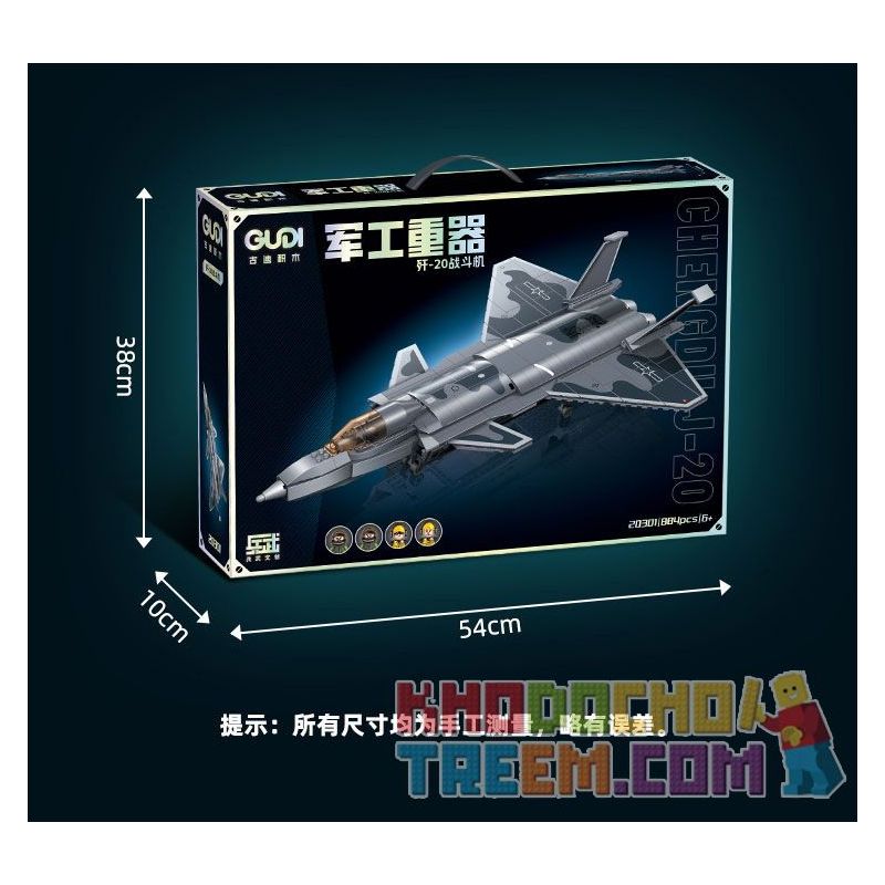 GUDI 20301 non  HẠNG NẶNG QUÂN SỰ MÁY BAY CHIẾN ĐẤU J-20 bộ đồ chơi xếp lắp ráp ghép mô hình Military Army Quân Sự Bộ Đội 884 khối