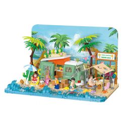 BALODY 21170 non  KHU NGHỈ DƯỠNG BÊN BỜ BIỂN bộ đồ chơi xếp lắp ráp ghép mô hình CAMPING 1293 khối