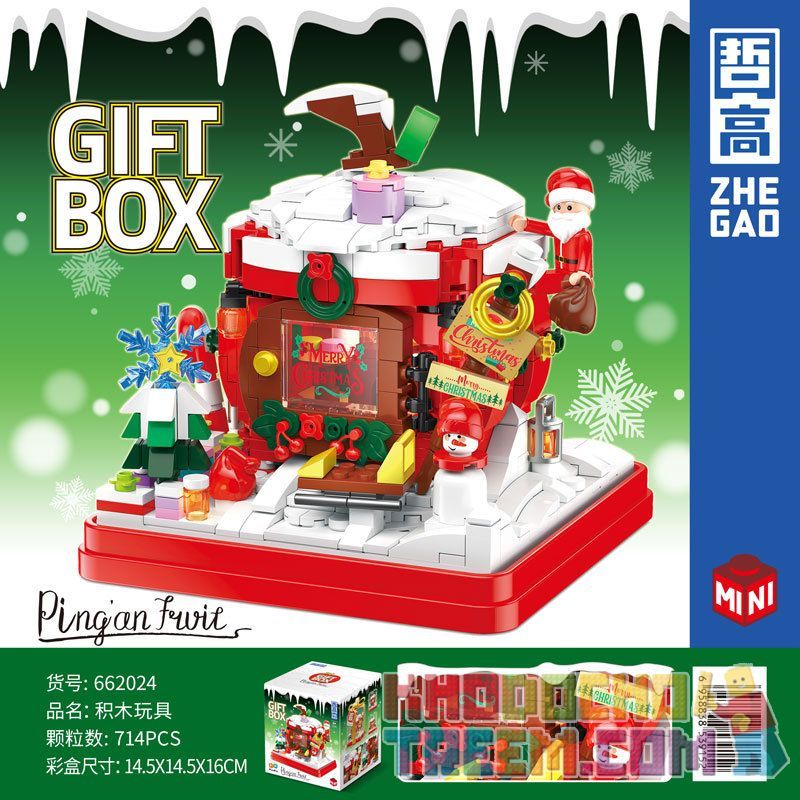 ZHEGAO 662024 non  HỘP QUÀ CABIN GIÁNG SINH bộ đồ chơi xếp lắp ráp ghép mô hình Creator GIFT BOX CHRISTMAS HOUSE Sáng Tạo 714 khối