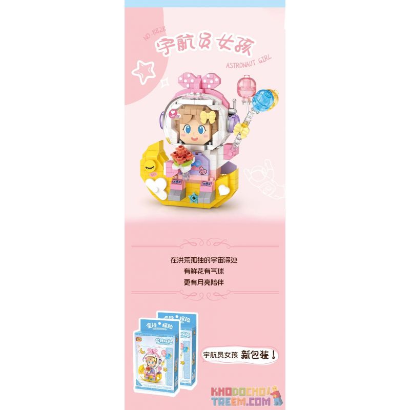 LOZ 8828 non  CUỘC PHIÊU LƯU GIỮA CÁC VÌ SAO CÔ GÁI HÀNH GIA bộ đồ chơi xếp lắp ráp ghép mô hình SPACE EXPLORATION ASTRONAUT GIRL