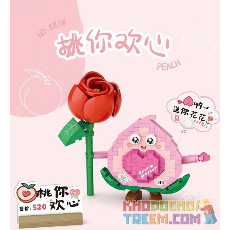 LOZ 8818 non  TRÁI CÂY VÀ LIAN MENG QUẢ ĐÀO KHIẾN BẠN HẠNH PHÚC bộ đồ chơi xếp lắp ráp ghép mô hình FRUITS ALLIANCE