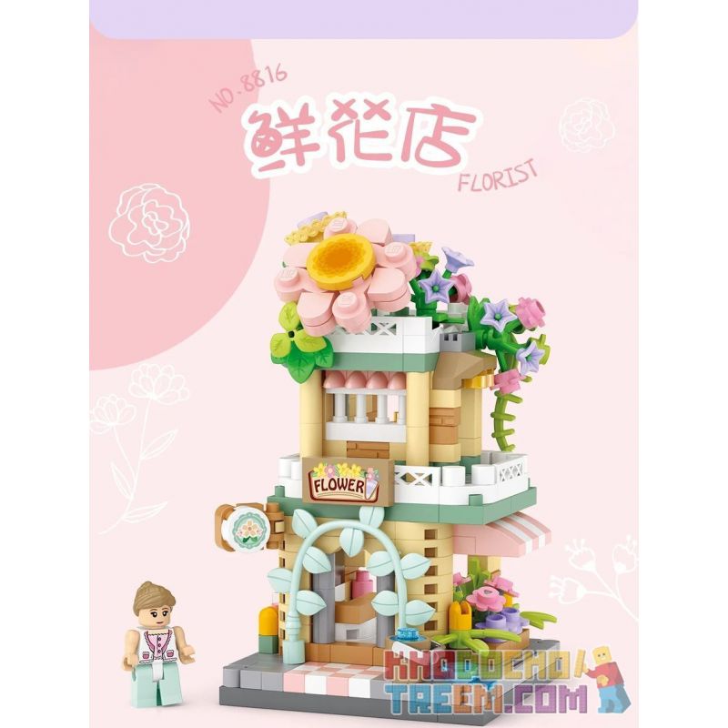 LOZ 8816 non  CHẾ ĐỘ XEM PHỐ THU NHỎ CỬA HÀNG HOA bộ đồ chơi xếp lắp ráp ghép mô hình FLORIST