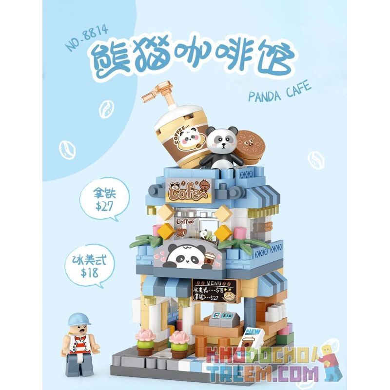 LOZ 8814 non  CHẾ ĐỘ XEM PHỐ THU NHỎ QUÁN CÀ PHÊ PANDA bộ đồ chơi xếp lắp ráp ghép mô hình PANDA CAFE