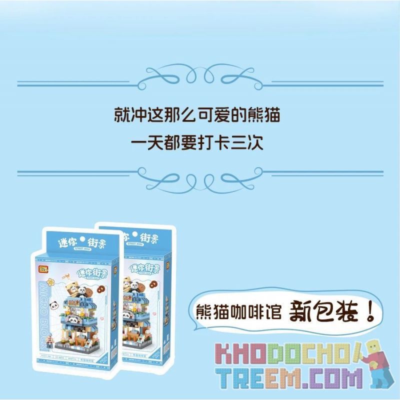 LOZ 8814 non  CHẾ ĐỘ XEM PHỐ THU NHỎ QUÁN CÀ PHÊ PANDA bộ đồ chơi xếp lắp ráp ghép mô hình PANDA CAFE