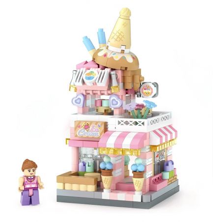 LOZ 8813 non  CHẾ ĐỘ XEM PHỐ THU NHỎ CỬA HÀNG KEM bộ đồ chơi xếp lắp ráp ghép mô hình ICE CREAM SHOP
