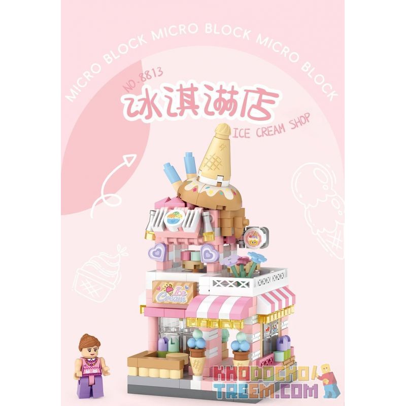 LOZ 8813 non  CHẾ ĐỘ XEM PHỐ THU NHỎ CỬA HÀNG KEM bộ đồ chơi xếp lắp ráp ghép mô hình ICE CREAM SHOP