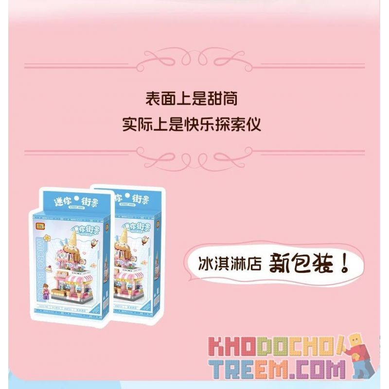 LOZ 8813 non  CHẾ ĐỘ XEM PHỐ THU NHỎ CỬA HÀNG KEM bộ đồ chơi xếp lắp ráp ghép mô hình ICE CREAM SHOP