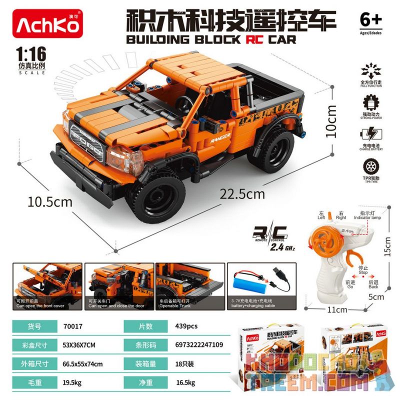 ACHKO 70017 non  CÔNG NGHỆ TÔ ĐIỀU KHIỂN TỪ XA tỷ lệ 1:16 bộ đồ chơi xếp lắp ráp ghép mô hình  Kỹ Thuật Công Nghệ Cao Mô Hình Phương Tiện 439 khối