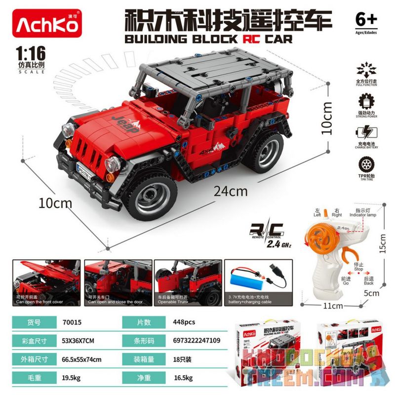 ACHKO 70015 non  CÔNG NGHỆ TÔ ĐIỀU KHIỂN TỪ XA tỷ lệ 1:16 bộ đồ chơi xếp lắp ráp ghép mô hình  Kỹ Thuật Công Nghệ Cao Mô Hình Phương Tiện 448 khối