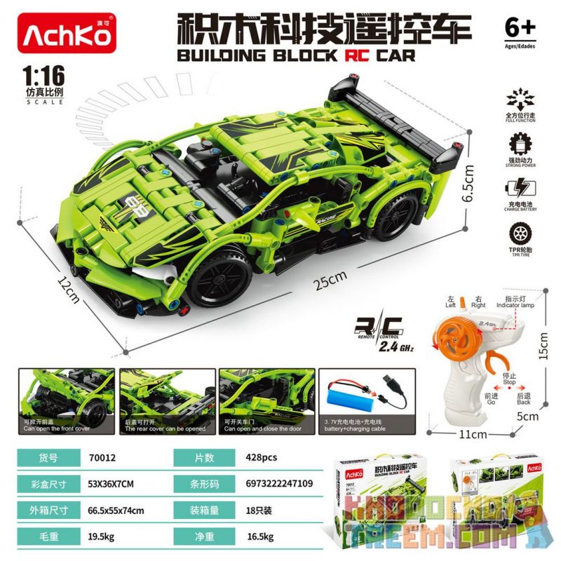 ACHKO 70012 non  CÔNG NGHỆ TÔ ĐIỀU KHIỂN TỪ XA tỷ lệ 1:16 bộ đồ chơi xếp lắp ráp ghép mô hình  Kỹ Thuật Công Nghệ Cao Mô Hình Phương Tiện 428 khối
