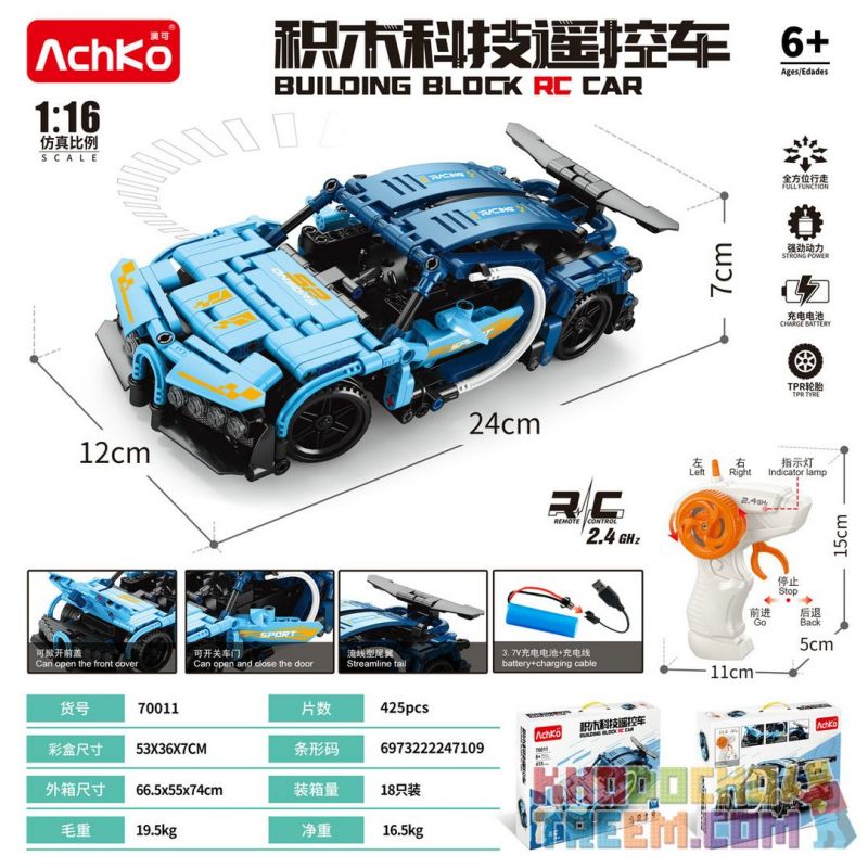 ACHKO 70011 non  CÔNG NGHỆ TÔ ĐIỀU KHIỂN TỪ XA tỷ lệ 1:16 bộ đồ chơi xếp lắp ráp ghép mô hình  Kỹ Thuật Công Nghệ Cao Mô Hình Phương Tiện 425 khối
