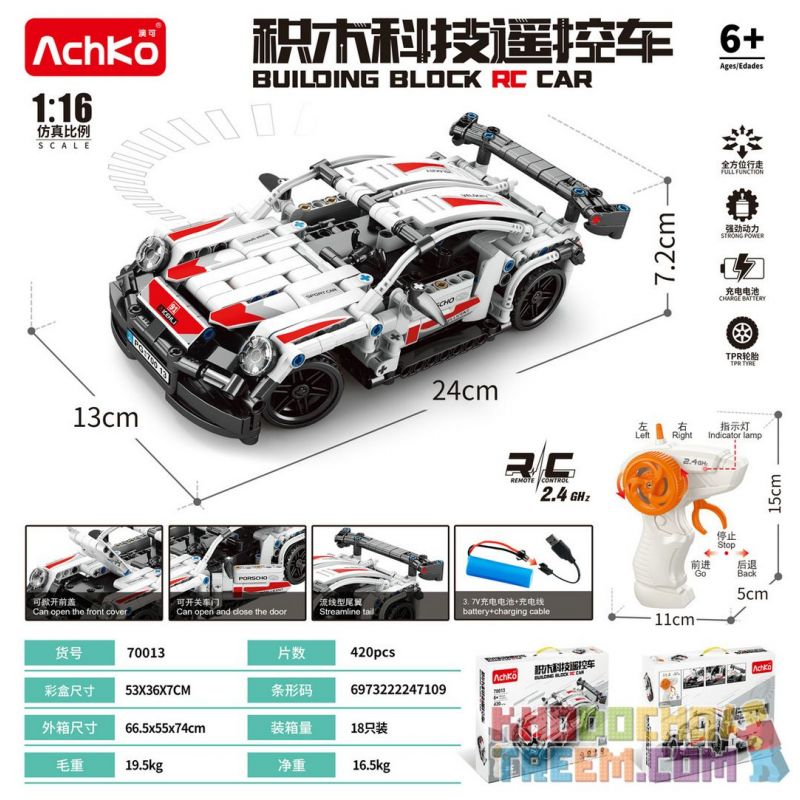 ACHKO 70013 non  CÔNG NGHỆ TÔ ĐIỀU KHIỂN TỪ XA tỷ lệ 1:16 bộ đồ chơi xếp lắp ráp ghép mô hình  Kỹ Thuật Công Nghệ Cao Mô Hình Phương Tiện 420 khối