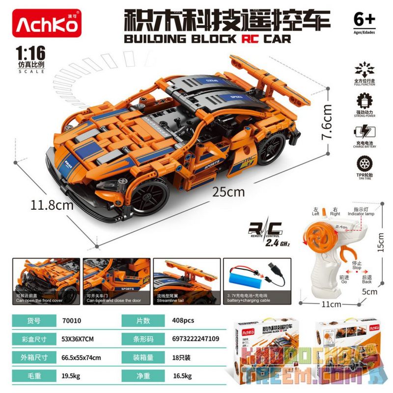 ACHKO 70010 non  CÔNG NGHỆ TÔ ĐIỀU KHIỂN TỪ XA tỷ lệ 1:16 bộ đồ chơi xếp lắp ráp ghép mô hình  Kỹ Thuật Công Nghệ Cao Mô Hình Phương Tiện 408 khối