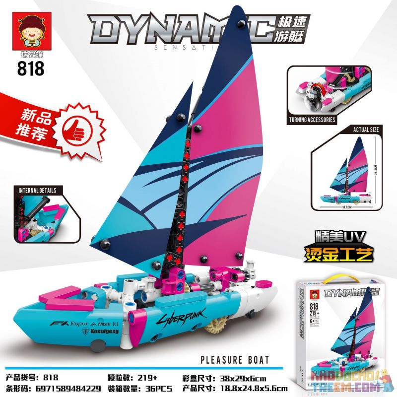 RUIZHIBEE 818 non  DU THUYỀN TỐC ĐỘ bộ đồ chơi xếp lắp ráp ghép mô hình  DYNAMIC SENSATION PLEASURE BOAT Kỹ Thuật Công Nghệ Cao Mô Hình Phương Tiện 219 khối