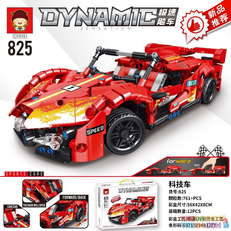 RUIZHIBEE 825 non  ĐUA XE TỐC ĐỘ THỂ THAO FERRARI MUI TRẦN KÉO bộ đồ chơi xếp lắp ráp ghép mô hình  DYNAMIC SENSATION Kỹ Thuật Công Nghệ Cao Mô Hình Phương Tiện 761 khối