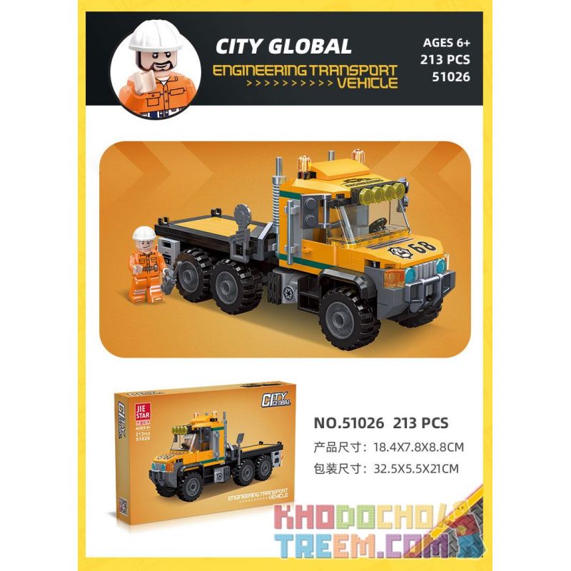 JIESTAR 51026 non  THÀNH PHỐ TOÀN CẦU VẬN CHUYỂN XÂY DỰNG bộ đồ chơi xếp lắp ráp ghép mô hình City CITY GLOBAL ENGINEERING TRANSPORT VEHICLE 213 khối
