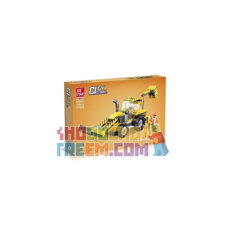JIESTAR 51024 non  UNIVERSAL CITY MÁY XÚC LẬT bộ đồ chơi xếp lắp ráp ghép mô hình CITY GLOBAL BACKHOE LOADER Thành Phố 208 khối