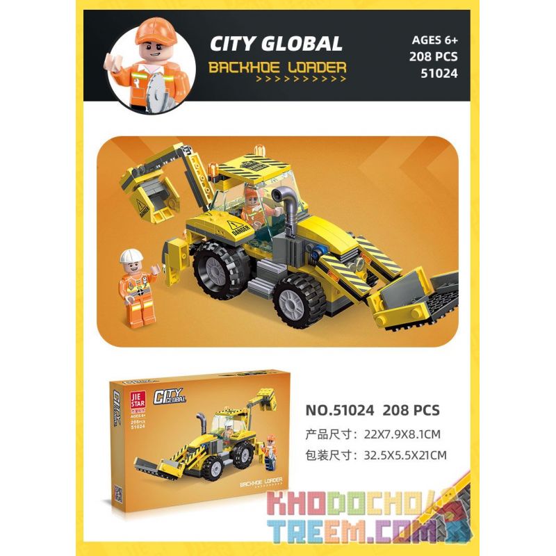 JIESTAR 51024 non  UNIVERSAL CITY MÁY XÚC LẬT bộ đồ chơi xếp lắp ráp ghép mô hình CITY GLOBAL BACKHOE LOADER Thành Phố 208 khối