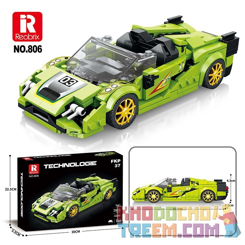 REOBRIX 806 non  XE THỂ THAO LAMBORGHINI SIAN FKP 37 bộ đồ chơi xếp lắp ráp ghép mô hình Speed Champions Racing Cars LAMBORGHINI SIÁN FKP 37 Đua Xe Công Thức 363 khối