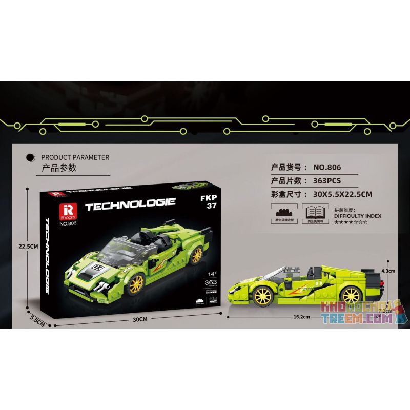 REOBRIX 806 non  XE THỂ THAO LAMBORGHINI SIAN FKP 37 bộ đồ chơi xếp lắp ráp ghép mô hình Speed Champions Racing Cars LAMBORGHINI SIÁN FKP 37 Đua Xe Công Thức 363 khối