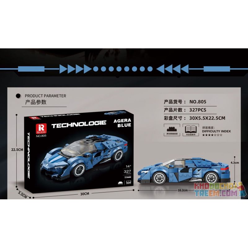 REOBRIX 805 non  XE THỂ THAO KOENIGSEGG AGERA bộ đồ chơi xếp lắp ráp ghép mô hình Speed Champions Racing Cars KOENIGSEGG AGERA BLUE Đua Xe Công Thức 327 khối