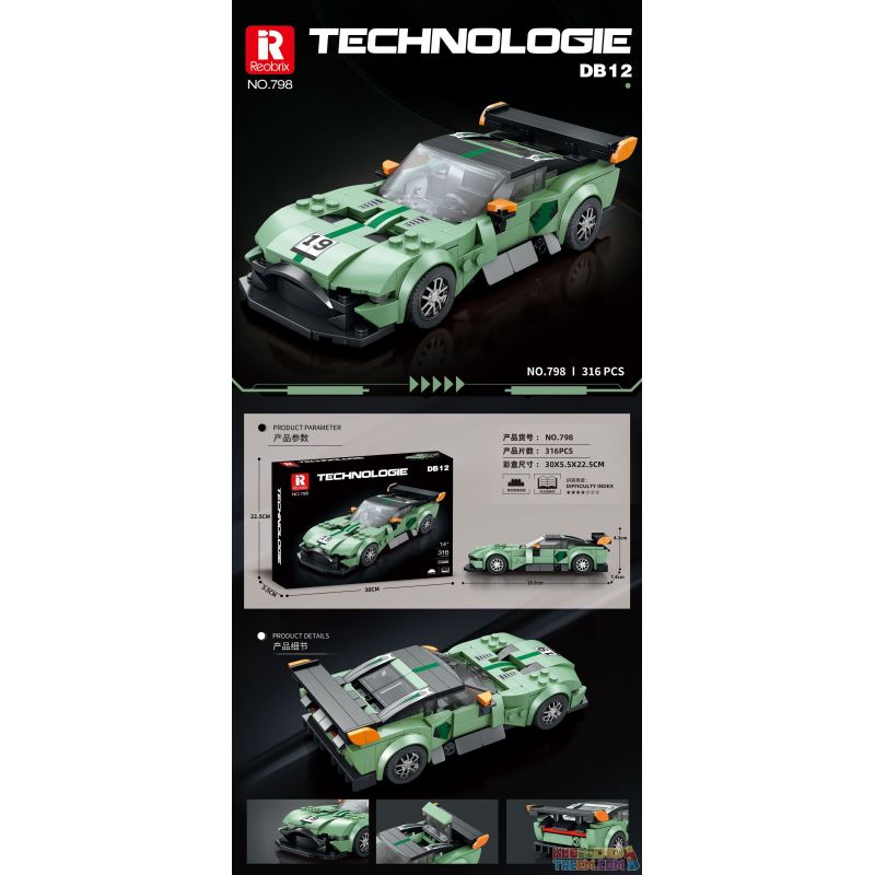 REOBRIX 798 non  XE THỂ THAO ASTON MARTIN DB12 bộ đồ chơi xếp lắp ráp ghép mô hình Speed Champions Racing Cars Đua Xe Công Thức 316 khối