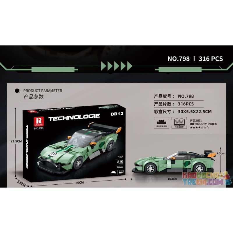 REOBRIX 798 non  XE THỂ THAO ASTON MARTIN DB12 bộ đồ chơi xếp lắp ráp ghép mô hình Speed Champions Racing Cars Đua Xe Công Thức 316 khối