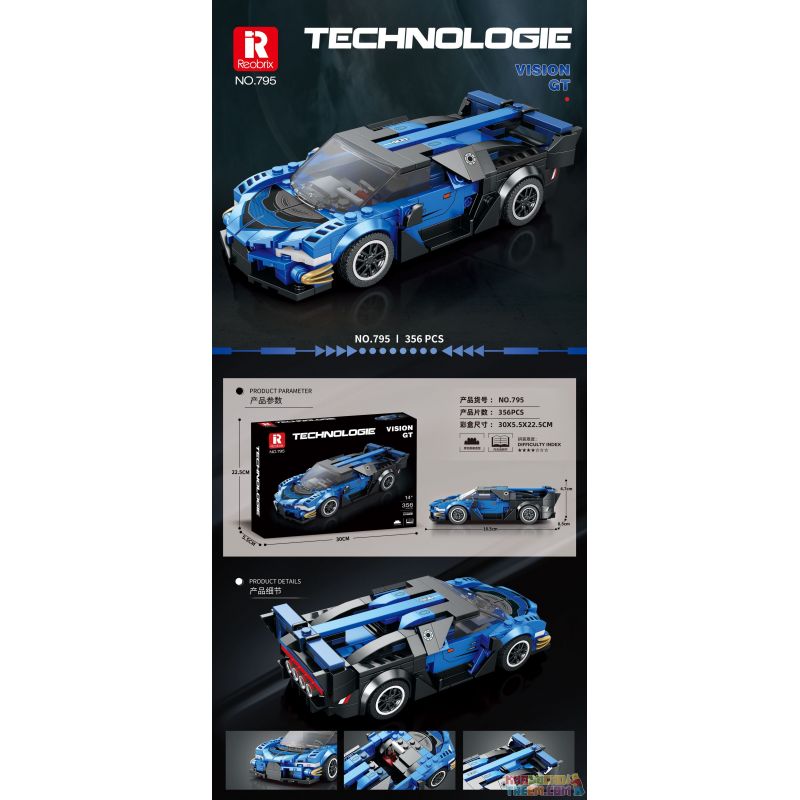 REOBRIX 795 non  XE THỂ THAO BUGATTI VISION GT bộ đồ chơi xếp lắp ráp ghép mô hình Speed Champions Racing Cars Đua Xe Công Thức 356 khối