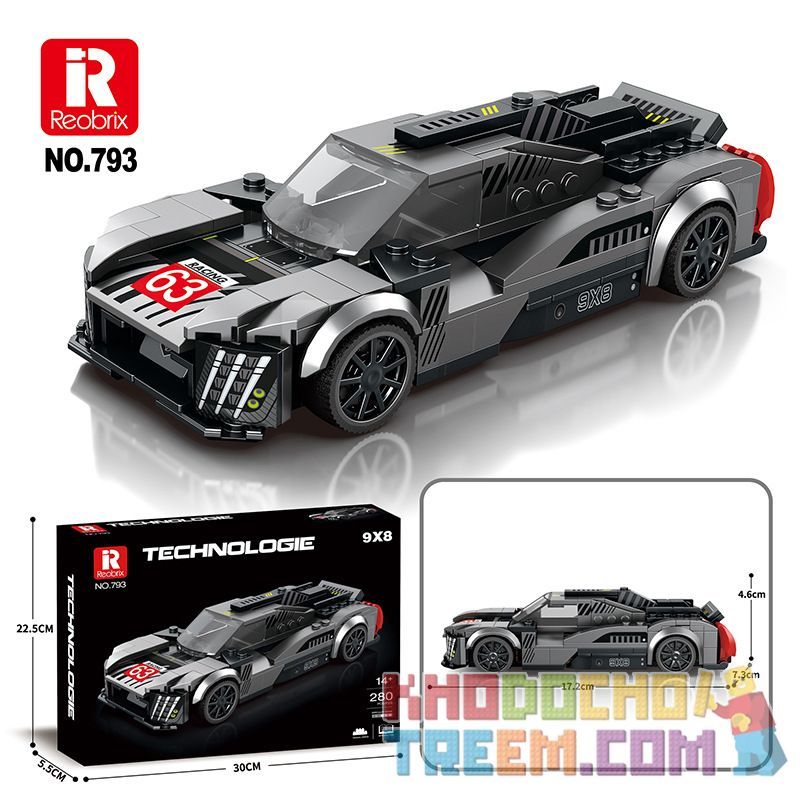 REOBRIX 793 non  XE ĐUA PEUGEOT 9X8 bộ đồ chơi xếp lắp ráp ghép mô hình Speed Champions Racing Cars Đua Xe Công Thức 280 khối