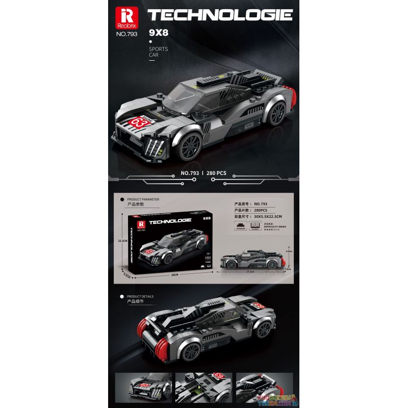 REOBRIX 793 non  XE ĐUA PEUGEOT 9X8 bộ đồ chơi xếp lắp ráp ghép mô hình Speed Champions Racing Cars Đua Xe Công Thức 280 khối