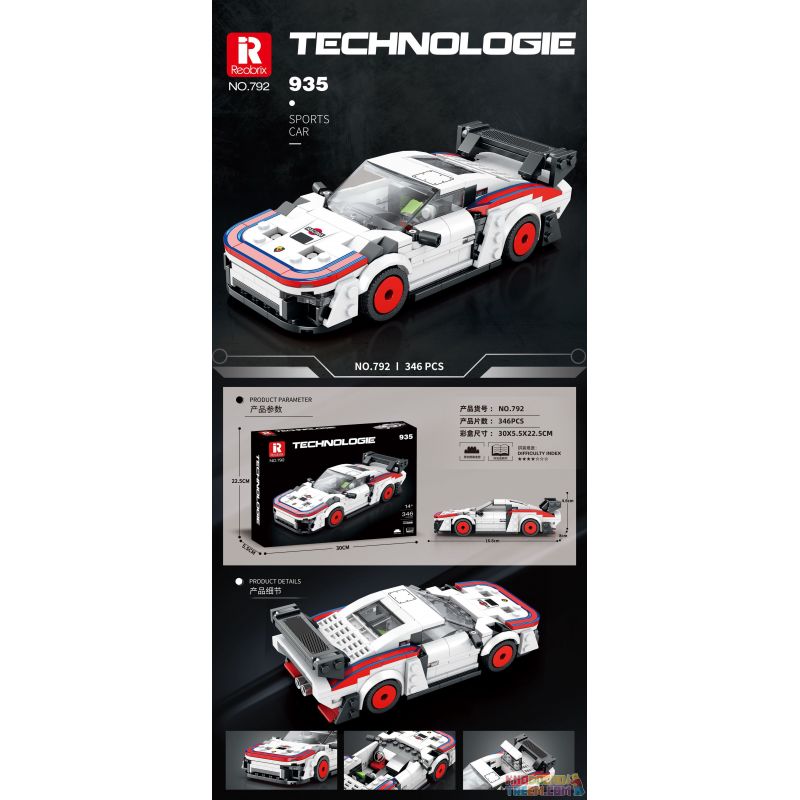 REOBRIX 792 non  XE ĐUA PORSCHE 935 bộ đồ chơi xếp lắp ráp ghép mô hình Speed Champions Racing Cars Đua Xe Công Thức 346 khối