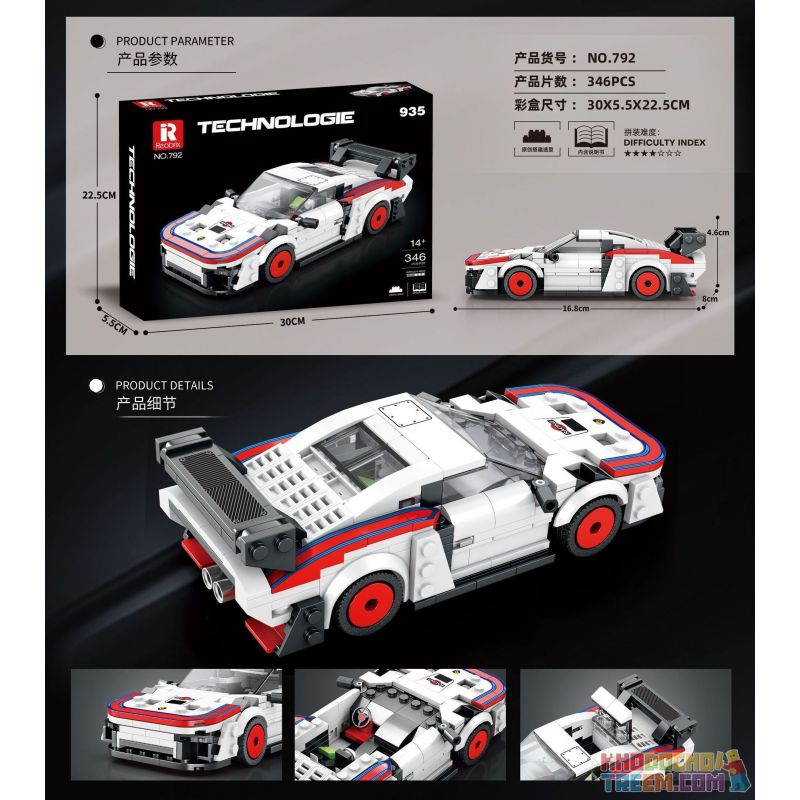 REOBRIX 792 non  XE ĐUA PORSCHE 935 bộ đồ chơi xếp lắp ráp ghép mô hình Speed Champions Racing Cars Đua Xe Công Thức 346 khối