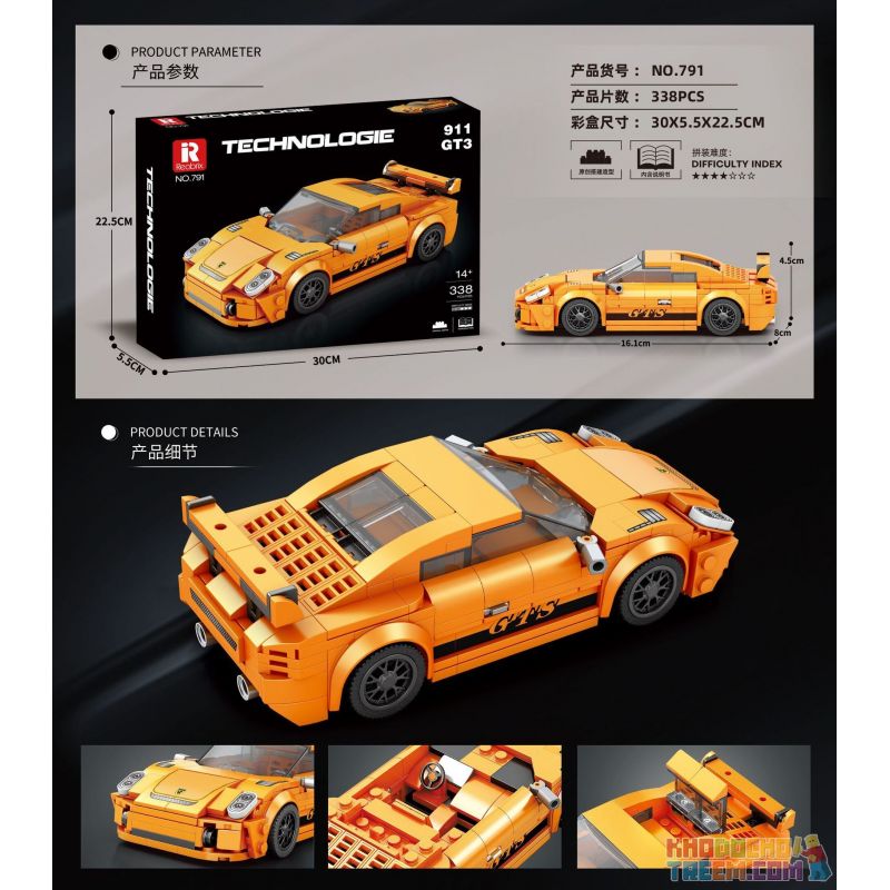 REOBRIX 791 non  XE THỂ THAO MÀU CAM tỷ lệ 1:24 bộ đồ chơi xếp lắp ráp ghép mô hình Speed Champions Racing Cars 911 GT3 Đua Xe Công Thức 338 khối