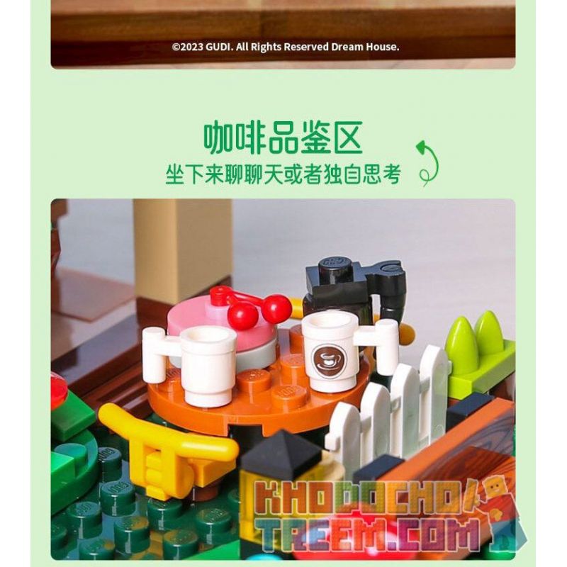 GUDI 52007 non NGÔI NHÀ MƠ ƯỚC QUÁN CÀ PHÊ CỔ TÍCH bộ đồ chơi xếp lắp ...
