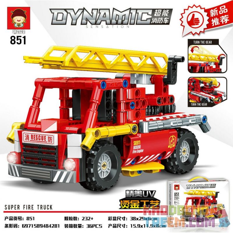 RUIZHIBEE 851 non  SIÊU XE CỨU HỎA bộ đồ chơi xếp lắp ráp ghép mô hình  SUPER FIRE TRUCK Kỹ Thuật Công Nghệ Cao Mô Hình Phương Tiện 232 khối