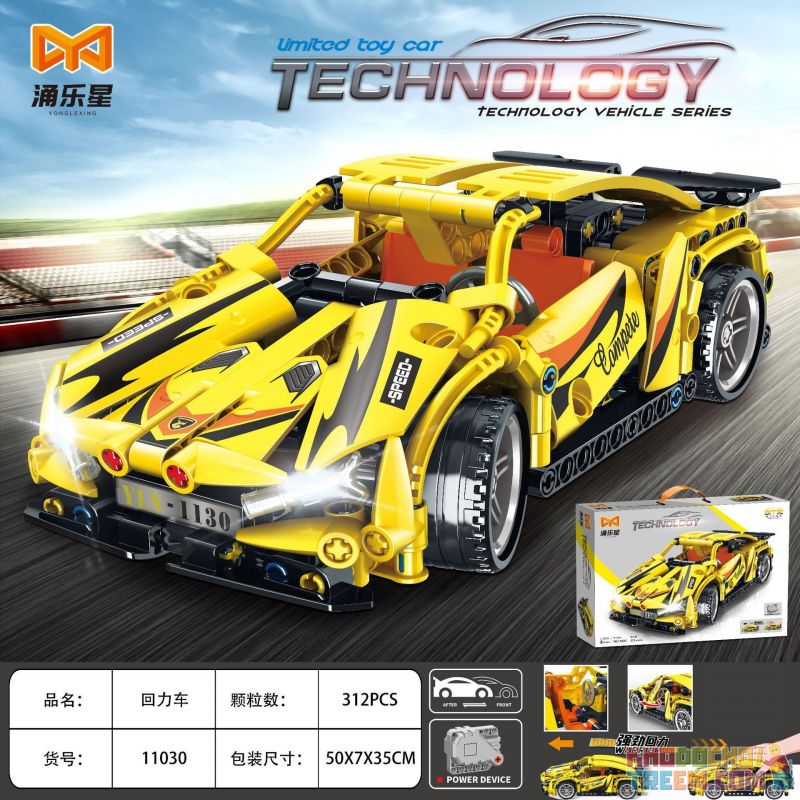 YONGLEXING 11030 non  XE KÉO LÙI MÀU VÀNG bộ đồ chơi xếp lắp ráp ghép mô hình  Kỹ Thuật Công Nghệ Cao Mô Hình Phương Tiện 312 khối