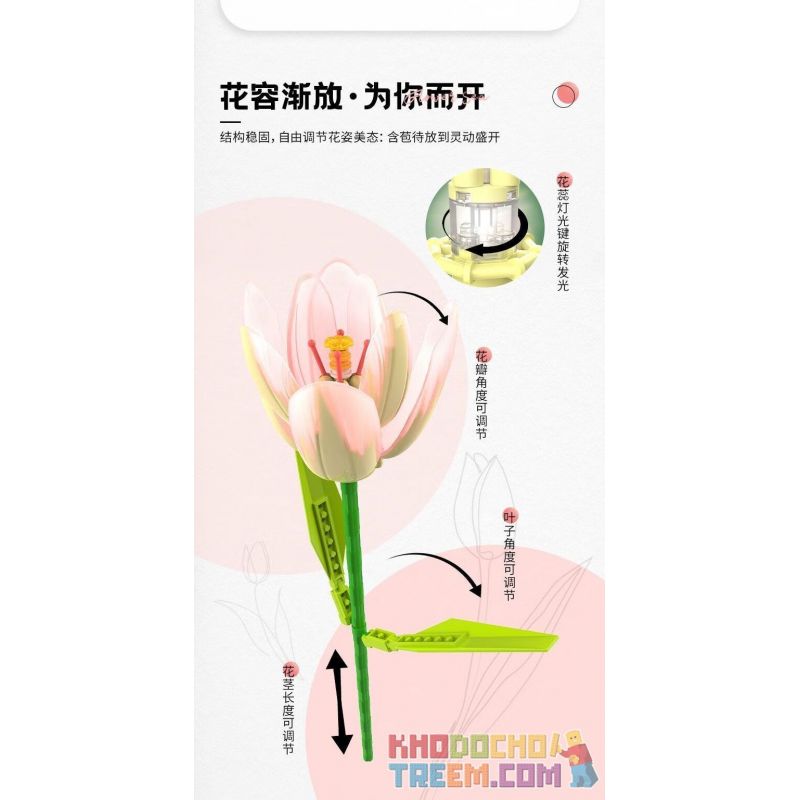 JAKI JK29317 29317 non  NHẬT KÝ THỰC VẬT HOA TULIP NGÔI SAO TỎA SÁNG bộ đồ chơi xếp lắp ráp ghép mô hình Creator Sáng Tạo