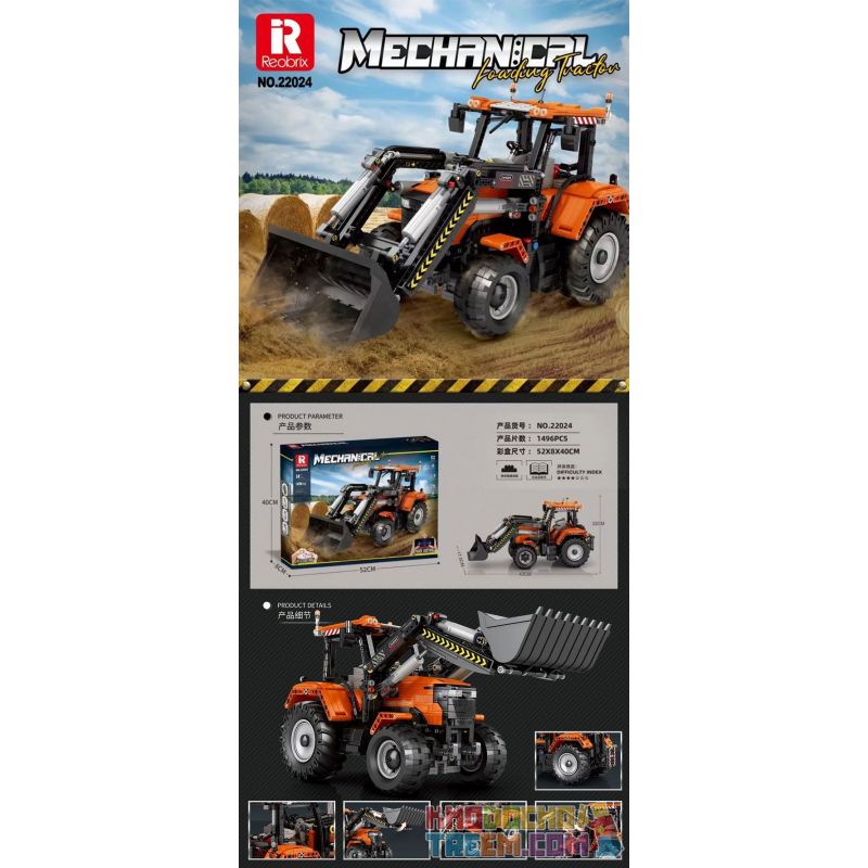 REOBRIX 22024 non  MÁY KÉO ĐANG TẢI bộ đồ chơi xếp lắp ráp ghép mô hình  LOADING TRACTOR Kỹ Thuật Công Nghệ Cao Mô Hình Phương Tiện 1496 khối