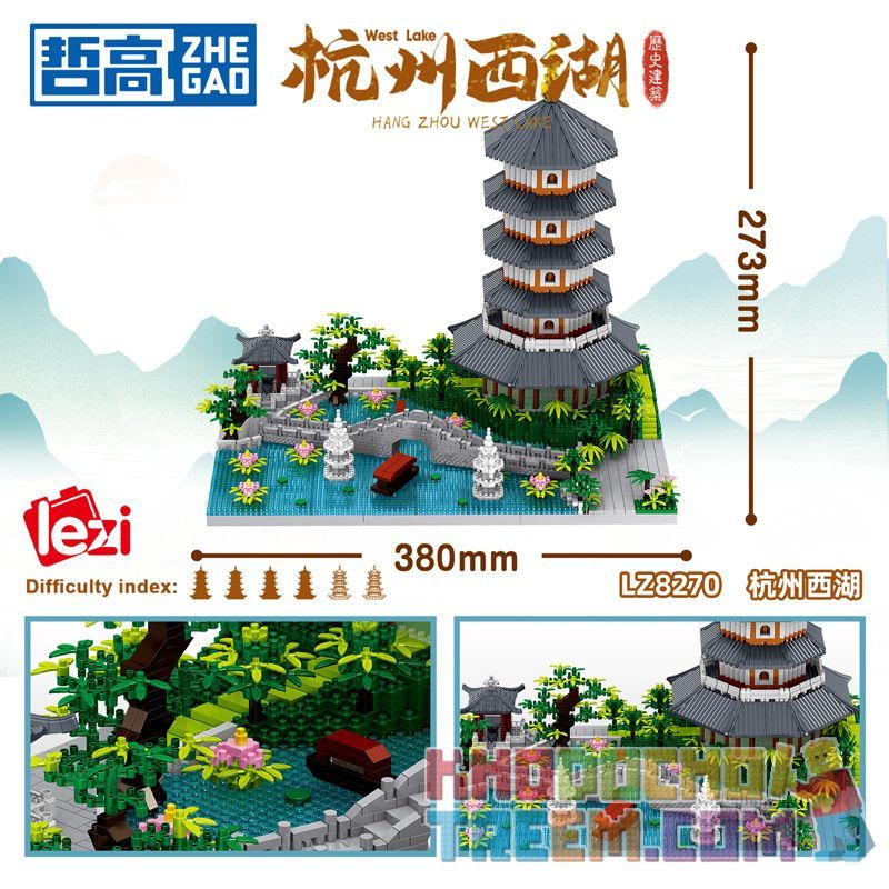 ZHEGAO LZ8270 8270 non  TÒA NHÀ LỊCH SỬ HỒ TÂY HÀNG CHÂU bộ đồ chơi xếp lắp ráp ghép mô hình Creator Sáng Tạo 3976 khối
