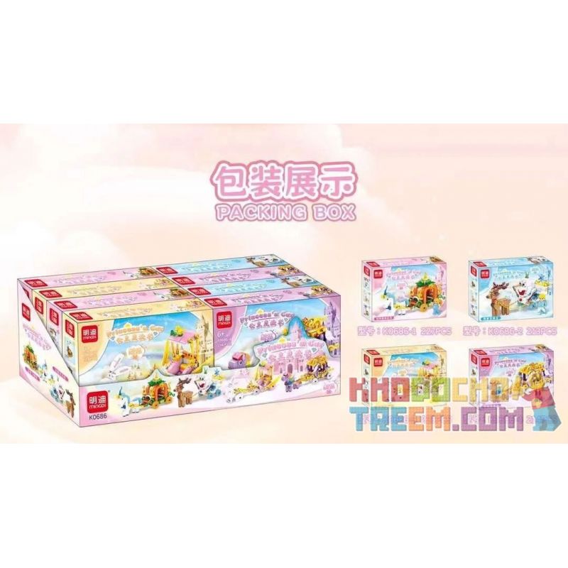 MINGDI LEIBAO K0686 0686 non  XE MA THUẬT CÔNG CHÚA 4 LOẠI BÍ NGÔ KỲ LÂN TRƯỢT TUYẾT NAI SỪNG TẤM BAY THỎ NGỌC NGỰA CẦU VỒNG SKY bộ đồ chơi xếp lắp ráp ghép mô hình Girl Con Gái