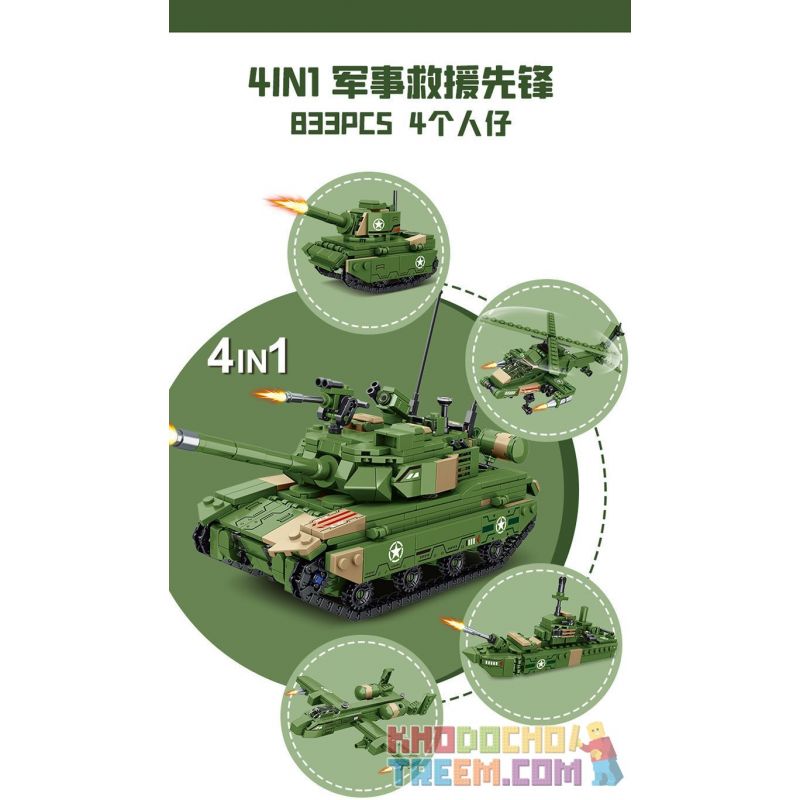 MINGDI LEIBAO K212 non  ĐỘI CỨU HỘ QUÂN SỰ PIONEER 4 MẪU bộ đồ chơi xếp lắp ráp ghép mô hình Military Army RESCUE VANGUARD MILITARY Quân Sự Bộ Đội 833 khối