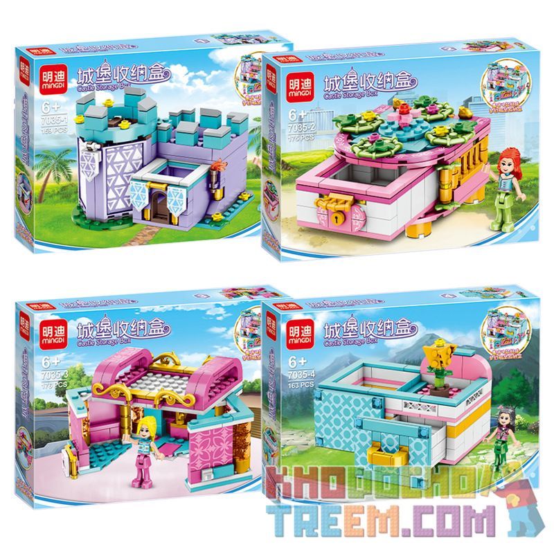 MINGDI LEIBAO 7035 non  HỘP ĐỰNG LÂU ĐÀI 4 LOẠI bộ đồ chơi xếp lắp ráp ghép mô hình Girl CASTLE STORAGE BOX Con Gái 673 khối