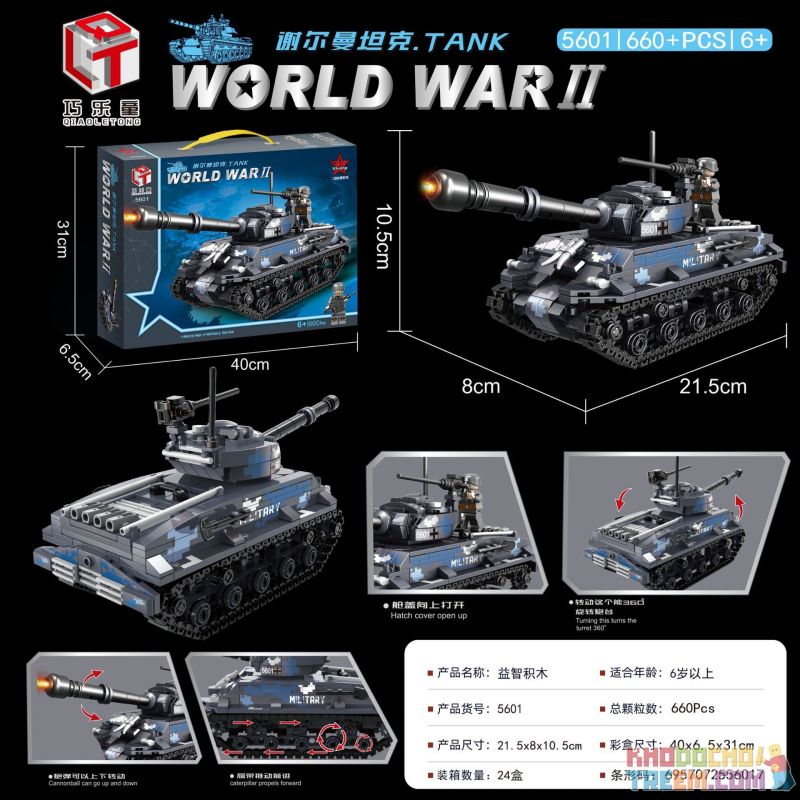 QIAO LE TONG 5601 non  CHIẾN TRANH THẾ GIỚI THỨ HAI XE TĂNG SHERMAN bộ đồ chơi xếp lắp ráp ghép mô hình Military Army WORLD WAR II TANK Quân Sự Bộ Đội 660 khối