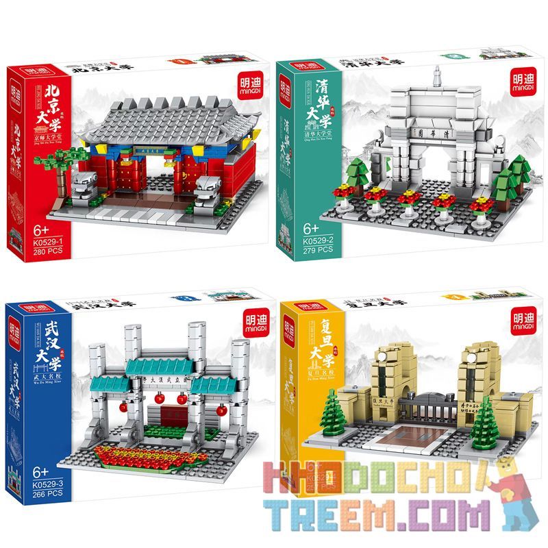 MINGDI LEIBAO K0529 0529 non  4 TRƯỜNG NỔI TIẾNG TRUNG QUỐC ĐẠI HỌC BẮC KINH THANH HOA VŨ HÁN PHÚC ĐÁN bộ đồ chơi xếp lắp ráp ghép mô hình Architecture Công Trình Kiến Trúc 1082 khối