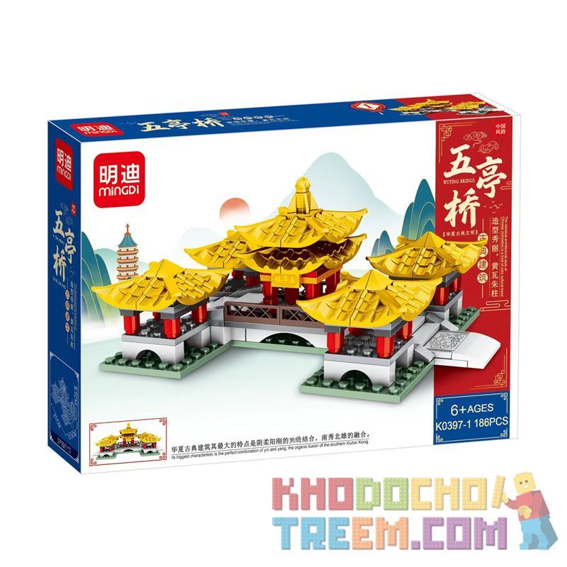 MINGDI LEIBAO K0397 0397 non  4 LOẠI CÔNG TRÌNH KIẾN ​​TRÚC CỔ CẦU WUTING CHÙA THÍCH CA MÂU NI DRUNKARD PAVILION THÁP CHUÔNG KHAI NGUYÊN bộ đồ chơi xếp lắp ráp ghép mô hình Architecture Công Trình Kiến Trúc 770 khối
