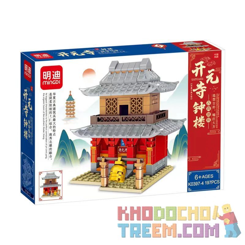 MINGDI LEIBAO K0397 0397 non  4 LOẠI CÔNG TRÌNH KIẾN ​​TRÚC CỔ CẦU WUTING CHÙA THÍCH CA MÂU NI DRUNKARD PAVILION THÁP CHUÔNG KHAI NGUYÊN bộ đồ chơi xếp lắp ráp ghép mô hình Architecture Công Trình Kiến Trúc 770 khối