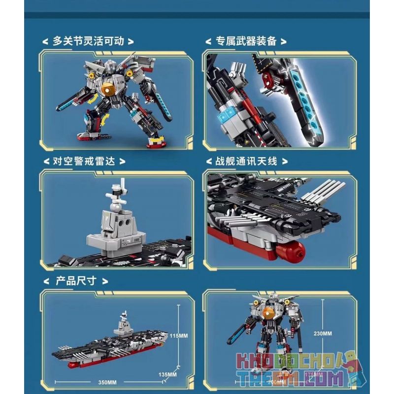 LE YI 81057 non  MÁY BIẾN HÌNH ĐIÊN CUỒNG PHÚC KIẾN CHIẾN HẠM MECHA bộ đồ chơi xếp lắp ráp ghép mô hình Military Army Quân Sự Bộ Đội 706 khối