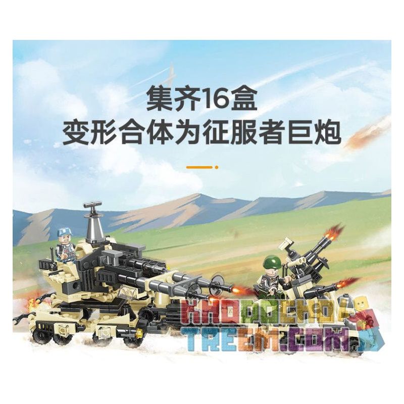 JIESTAR 23079 non  MÔ HÌNH TRẬN CHIẾN LỞM CHỞM 16 bộ đồ chơi xếp lắp ráp ghép mô hình Military Army Quân Sự Bộ Đội 455 khối