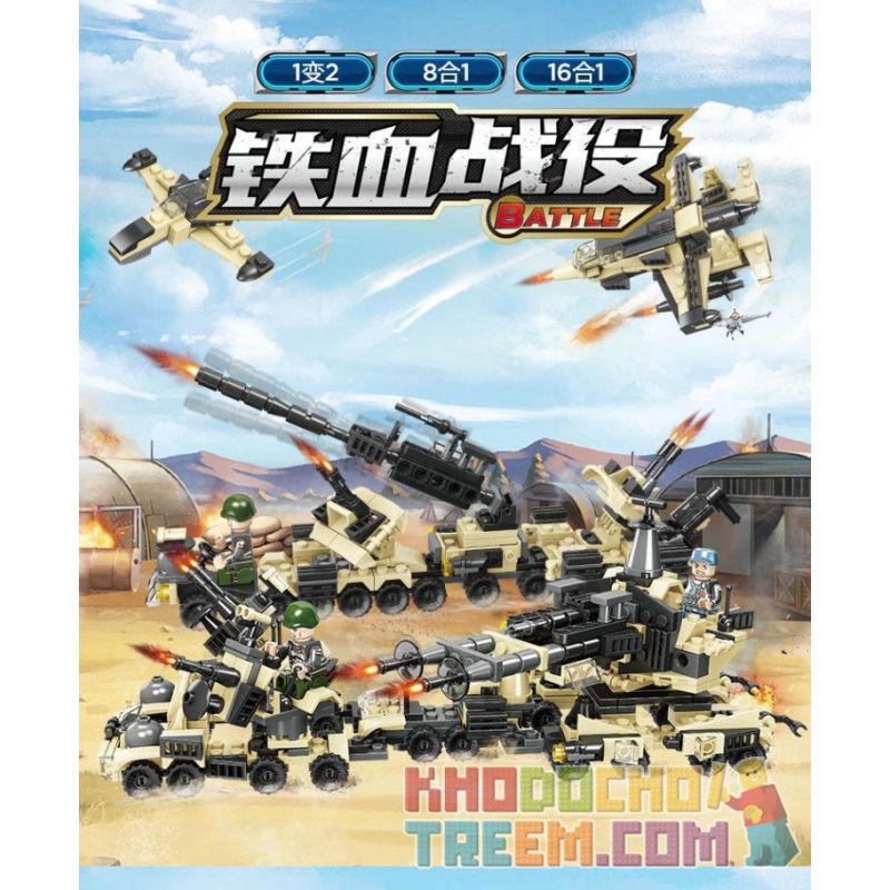 JIESTAR 23079 non  MÔ HÌNH TRẬN CHIẾN LỞM CHỞM 16 bộ đồ chơi xếp lắp ráp ghép mô hình Military Army Quân Sự Bộ Đội 455 khối