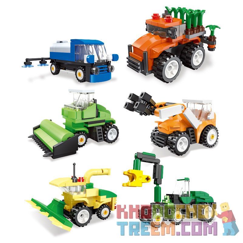 JIESTAR 58059 non Lego HARVEST FARM 6 MẪU XE PHUN THUỐC TRỪ SÂU MÁY GẶT GỖ KÉO LÂM NGHIỆP CẤY LÚA XÚC bộ đồ chơi xếp lắp ráp ghép mô hình City Thành Phố 475 khối